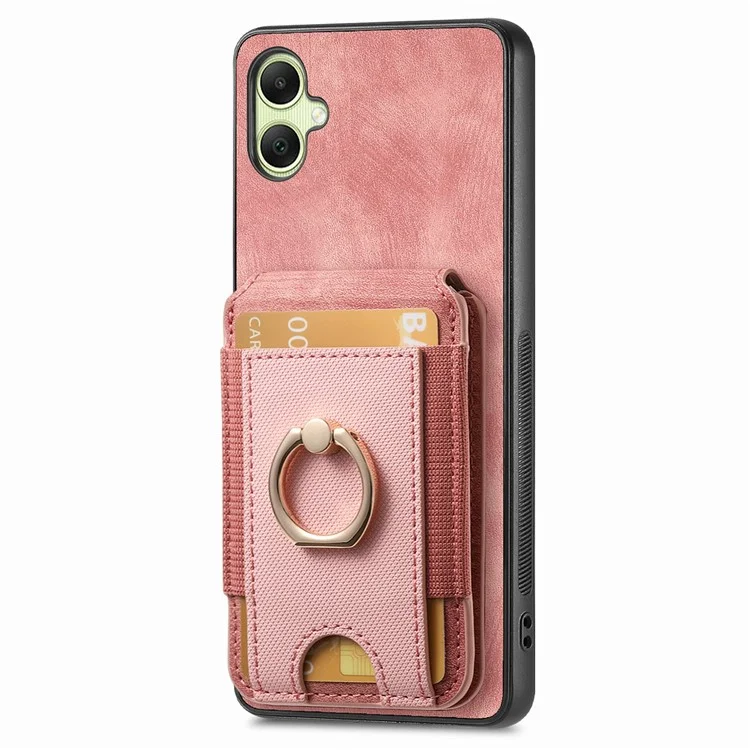 For Samsung Galaxy A06 4G Case with Detachable Card Holder Kickstand Leather Back Cover - Pink