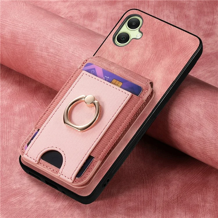 For Samsung Galaxy A06 4G Case with Detachable Card Holder Kickstand Leather Back Cover - Pink