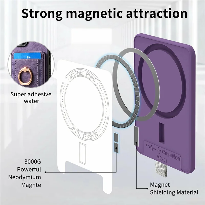 For Samsung Galaxy S24 FE Magnetic Case Card Holder Ring Kickstand PU Leather Phone Back Cover - Black