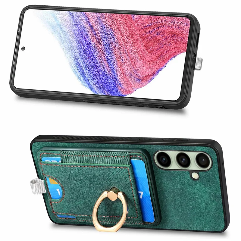 For Samsung Galaxy S24 FE Magnetisk Case med Kortholder, Ring og Støtte, PU Læder Telefonbeskyttelse - Grøn