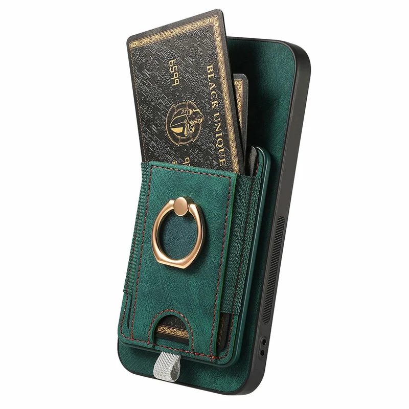 For Samsung Galaxy S24 FE Magnetisk Case med Kortholder, Ring og Støtte, PU Læder Telefonbeskyttelse - Grøn