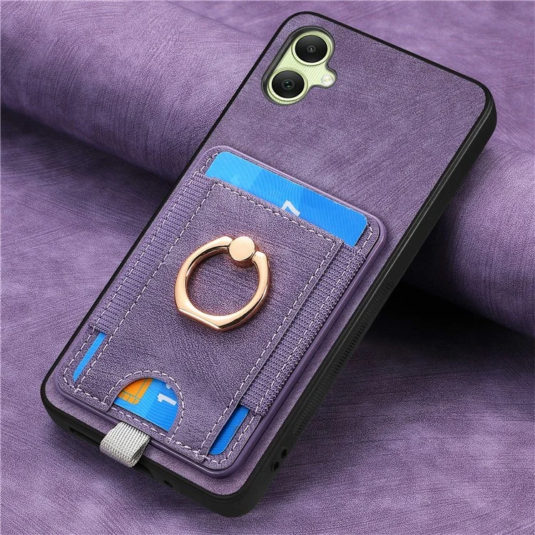Für Samsung Galaxy A06 Magnetische Hülle Kartenfach Ring Kickstand PU Leder Handyhülle - Lila