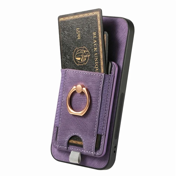 Für Samsung Galaxy A06 Magnetische Hülle Kartenfach Ring Kickstand PU Leder Handyhülle - Lila