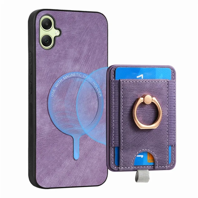 Für Samsung Galaxy A06 Magnetische Hülle Kartenfach Ring Kickstand PU Leder Handyhülle - Lila