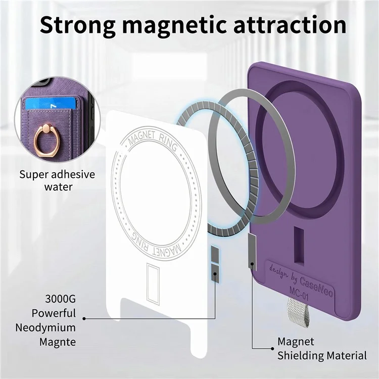 Für Samsung Galaxy A06 Magnetische Hülle Kartenfach Ring Kickstand PU Leder Handyhülle - Lila