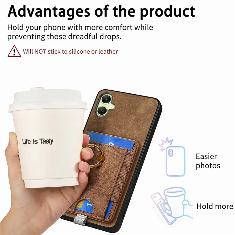 Für Samsung Galaxy A06 Magnetische Hülle Kartenfach Ring Kickstand PU Leder Handyhülle - Lila