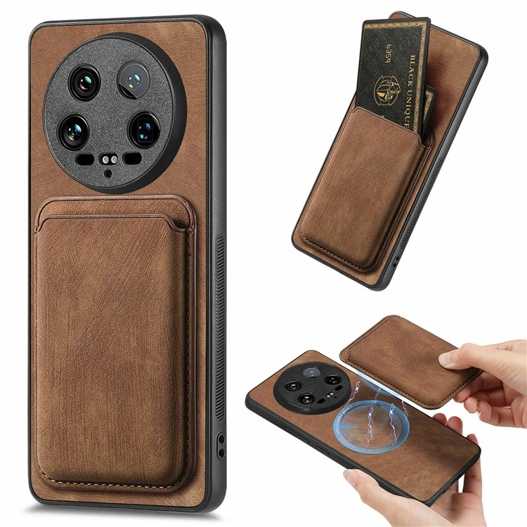For Xiaomi 14 Ultra Case Leather+TPU Retro Phone Cover with Detachable Card Slot - Brown