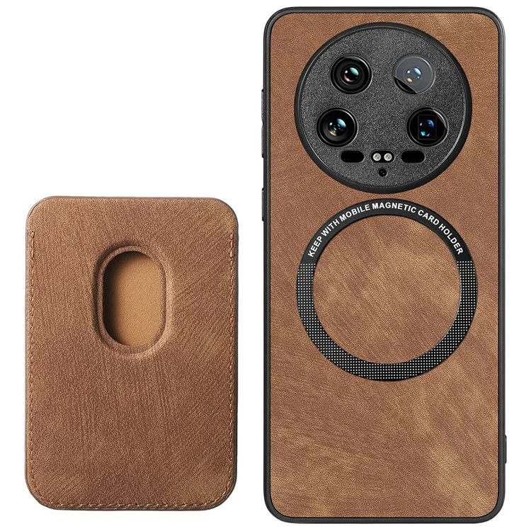 For Xiaomi 14 Ultra Case Leather+TPU Retro Phone Cover with Detachable Card Slot - Brown