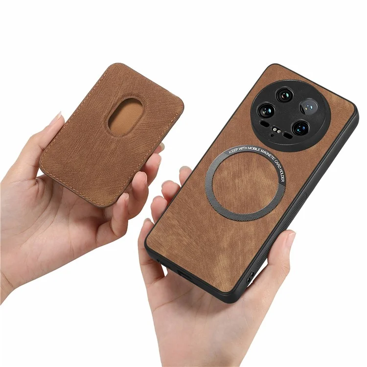 For Xiaomi 14 Ultra Case Leather+TPU Retro Phone Cover with Detachable Card Slot - Brown