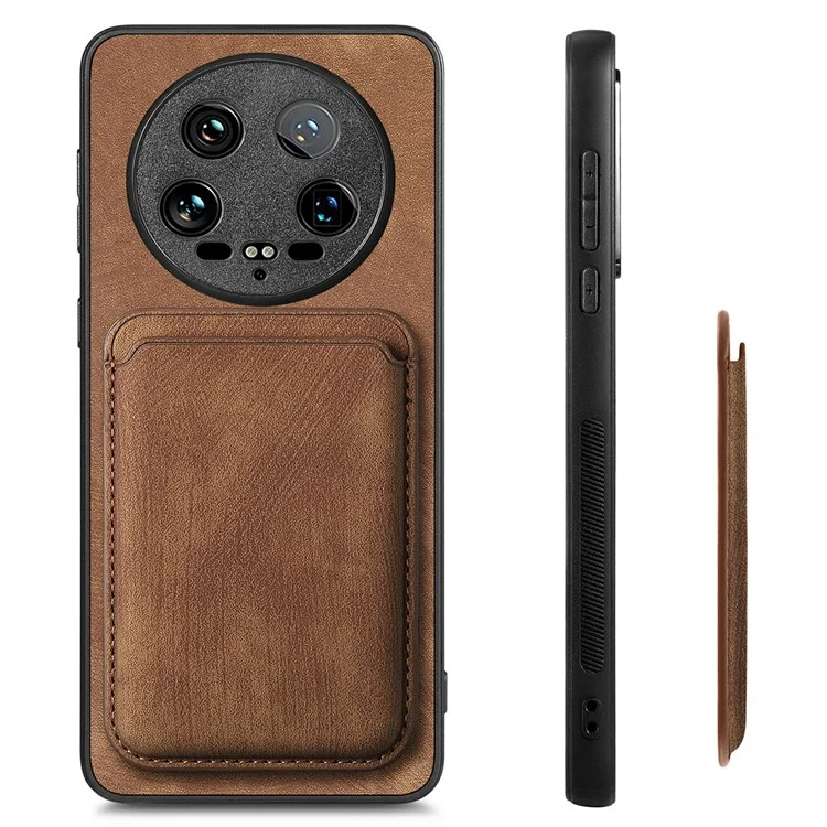 For Xiaomi 14 Ultra Case Leather+TPU Retro Phone Cover with Detachable Card Slot - Brown