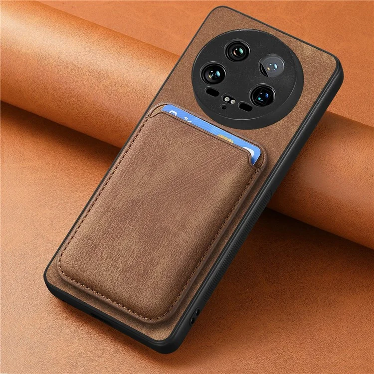 For Xiaomi 14 Ultra Case Leather+TPU Retro Phone Cover with Detachable Card Slot - Brown
