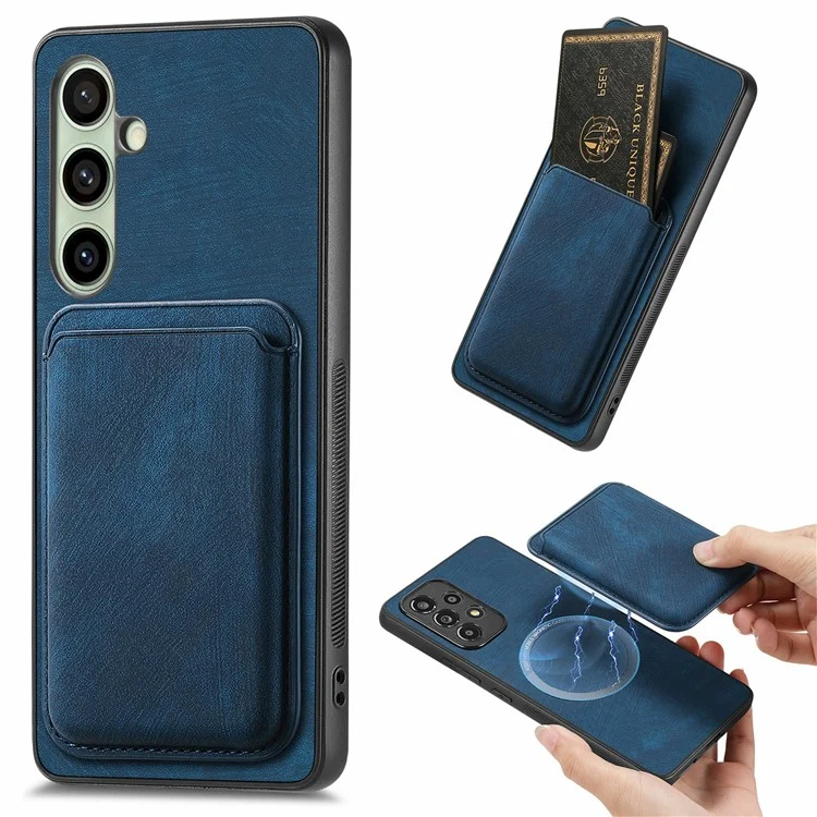 Funda para Samsung Galaxy S24 FE de cuero + TPU, funda de teléfono retro con ranura para tarjeta desmontable - Azul