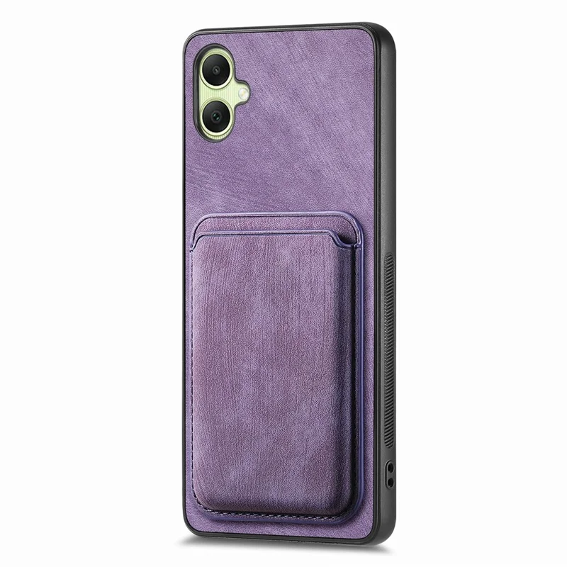 For Samsung Galaxy A06 4G Case Leather+TPU Retro Phone Cover with Detachable Card Slot - Purple