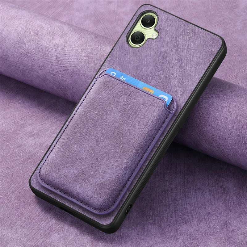 For Samsung Galaxy A06 4G Case Leather+TPU Retro Phone Cover with Detachable Card Slot - Purple