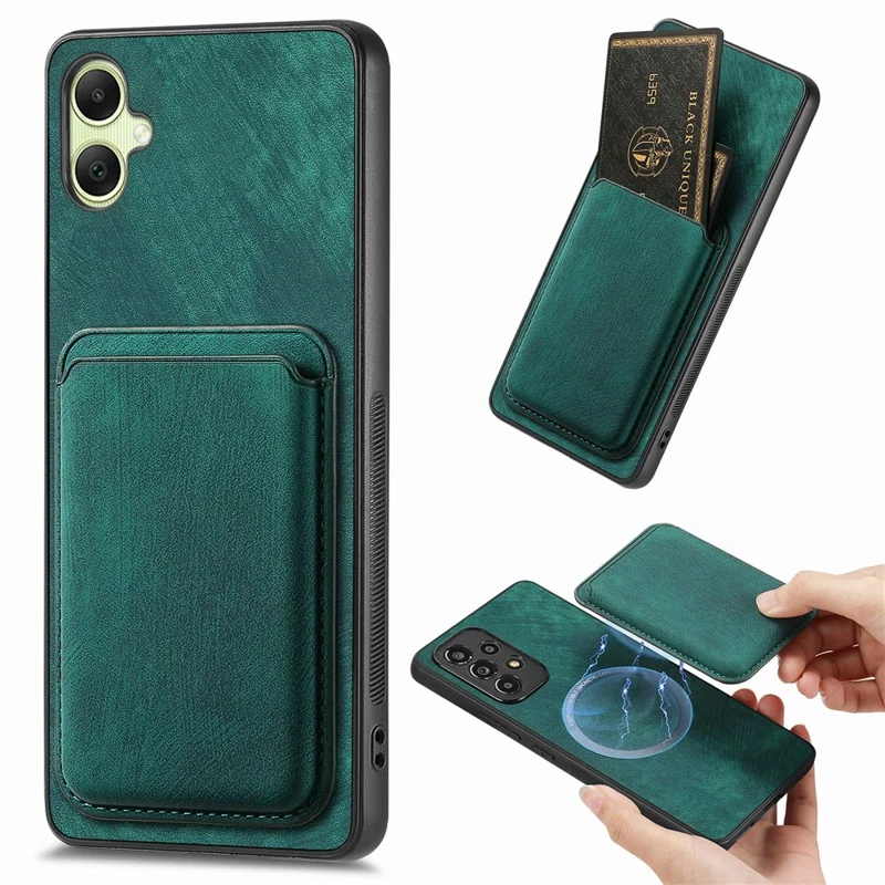 For Samsung Galaxy A06 4G Case Leather+TPU Retro Phone Cover with Detachable Card Slot - Green