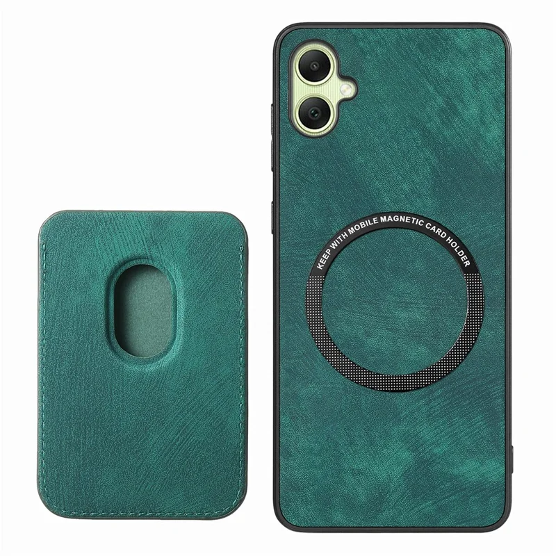 For Samsung Galaxy A06 4G Case Leather+TPU Retro Phone Cover with Detachable Card Slot - Green