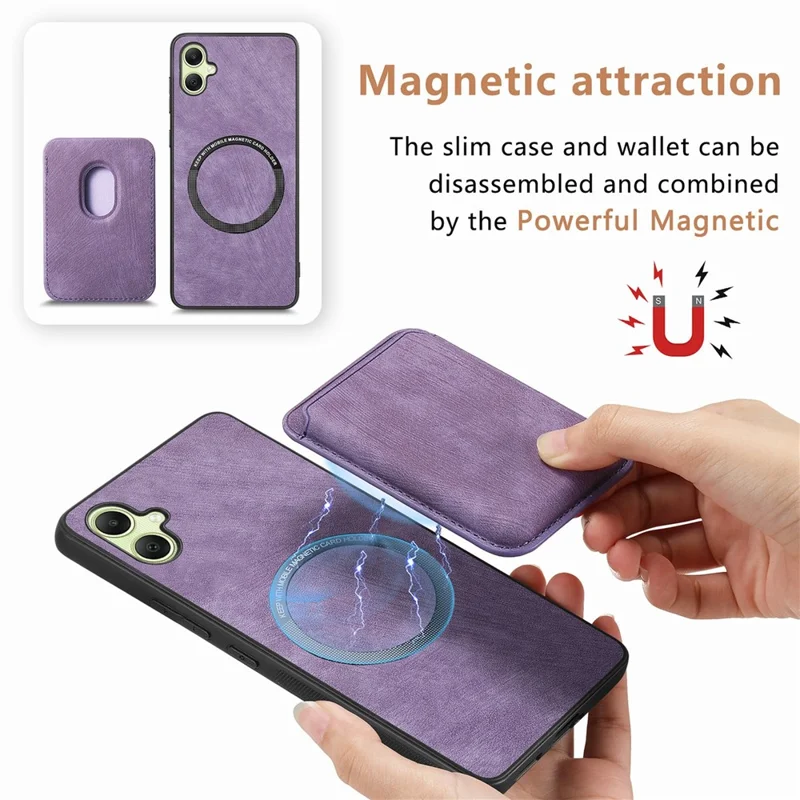 For Samsung Galaxy A06 4G Case Leather+TPU Retro Phone Cover with Detachable Card Slot - Green