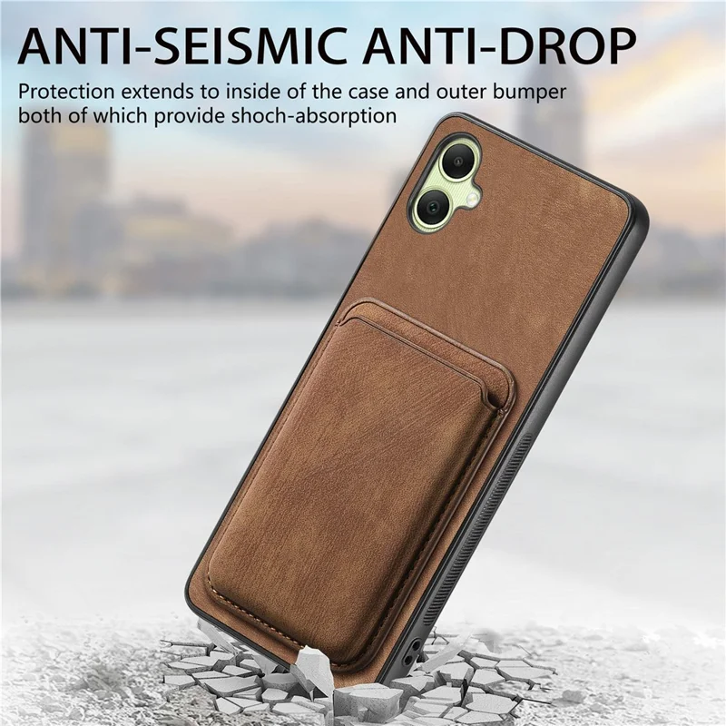 For Samsung Galaxy A06 4G Case Leather+TPU Retro Phone Cover with Detachable Card Slot - Green