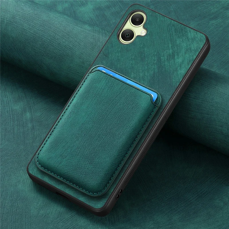 For Samsung Galaxy A06 4G Case Leather+TPU Retro Phone Cover with Detachable Card Slot - Green