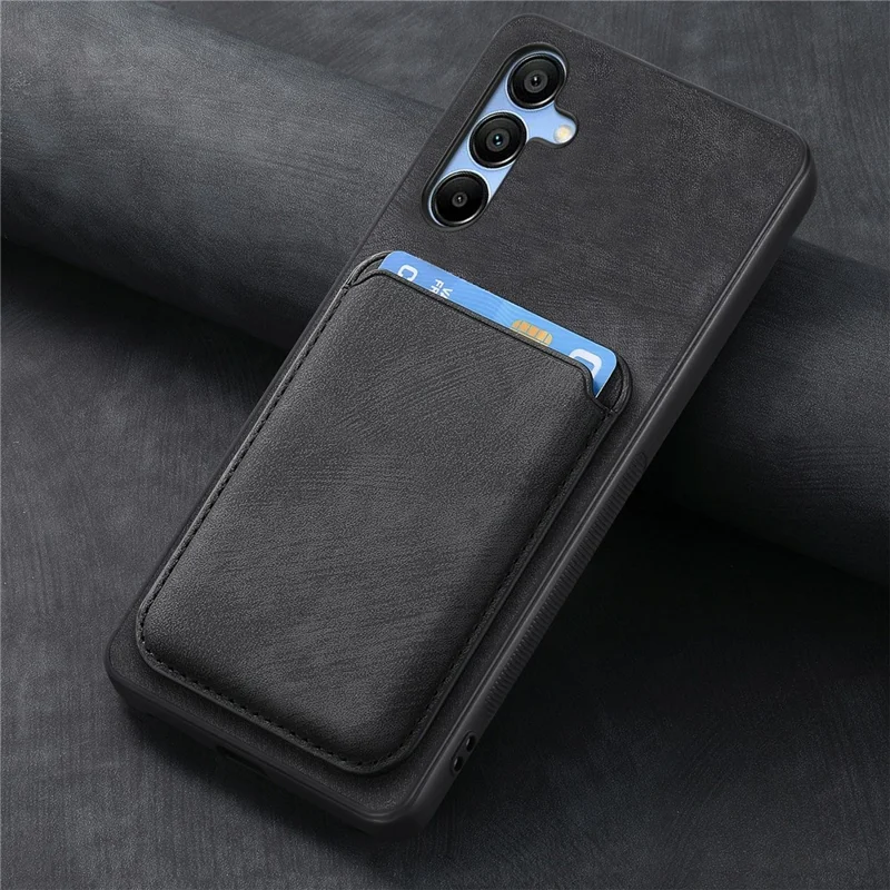 For Samsung Galaxy A16 4G / 5G Case Leather+TPU Retro Phone Cover with Detachable Card Slot - Black