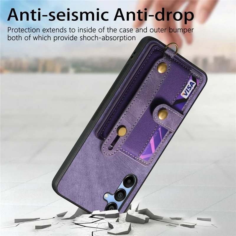 For Samsung Galaxy A16 4G / 5G Case Wristband Kickstand PU Leather Retro Back Cover Card Holder - Blue