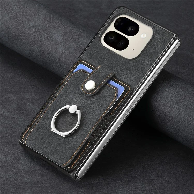 Custodia per Google Pixel 9 Pro Fold 5G con supporto, in pelle e PC, antiscivolo e protettiva, con slot per schede - Nero