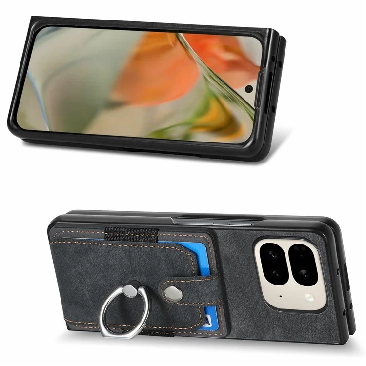 Custodia per Google Pixel 9 Pro Fold 5G con supporto, in pelle e PC, antiscivolo e protettiva, con slot per schede - Nero