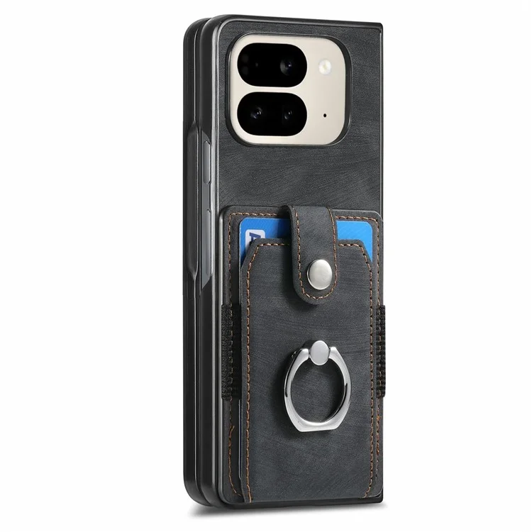Custodia per Google Pixel 9 Pro Fold 5G con supporto, in pelle e PC, antiscivolo e protettiva, con slot per schede - Nero
