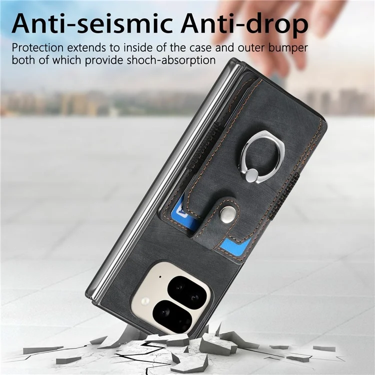 Custodia per Google Pixel 9 Pro Fold 5G con supporto, in pelle e PC, antiscivolo e protettiva, con slot per schede - Nero