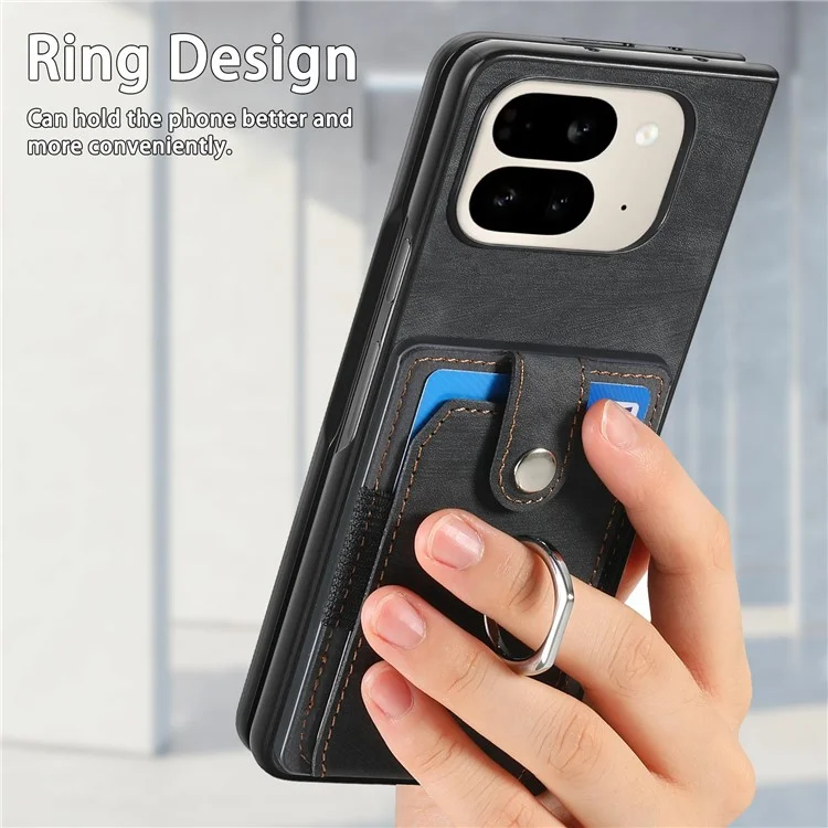 Custodia per Google Pixel 9 Pro Fold 5G con supporto, in pelle e PC, antiscivolo e protettiva, con slot per schede - Nero