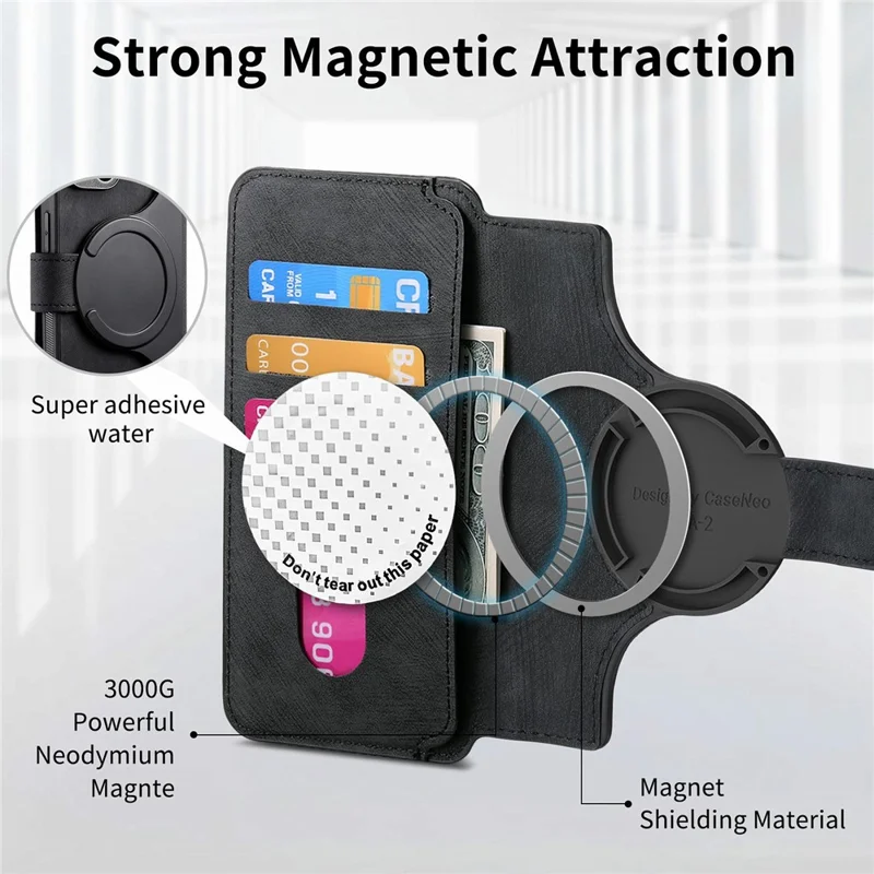 CASENEO MW-03 For Xiaomi 14T Case Detachable Wallet Leather+TPU Phone Cover - Black