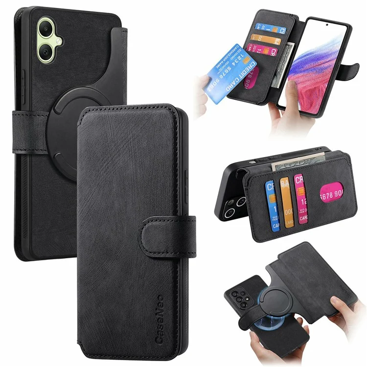 Étui CASENEO MW-03 pour Samsung Galaxy A06 Portefeuille amovible en cuir + couverture de téléphone TPU - Noir