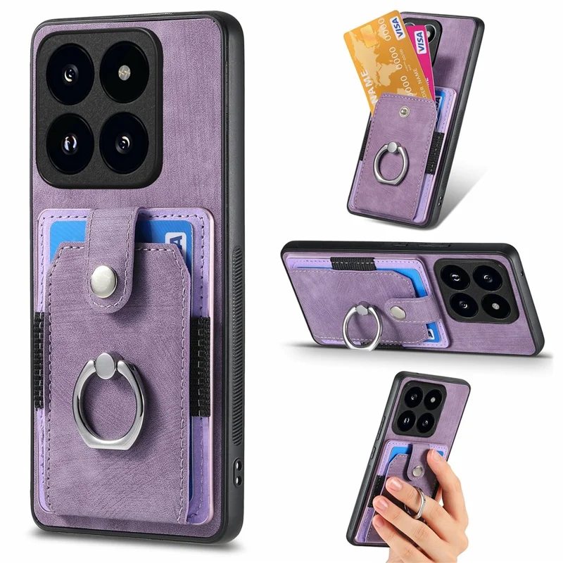For Xiaomi 14T Case Kickstand Leather+TPU Non-Slip Protective Cover Card Slots - Purple