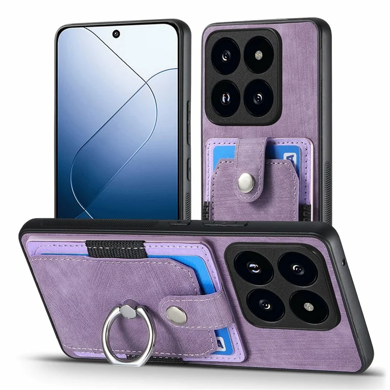 For Xiaomi 14T Case Kickstand Leather+TPU Non-Slip Protective Cover Card Slots - Purple