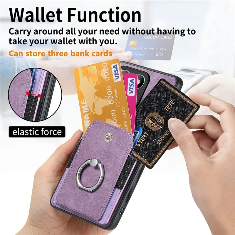 For Xiaomi 14T Case Kickstand Leather+TPU Non-Slip Protective Cover Card Slots - Purple