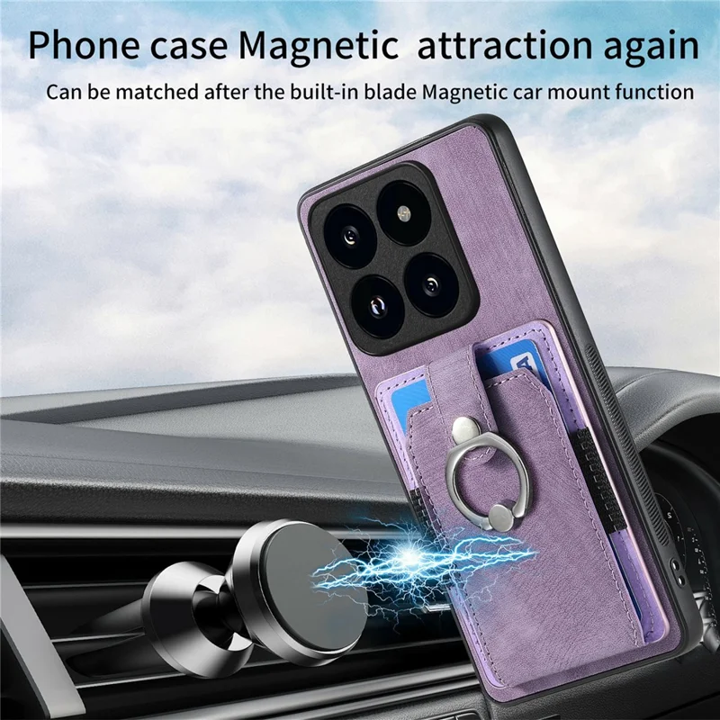 For Xiaomi 14T Case Kickstand Leather+TPU Non-Slip Protective Cover Card Slots - Purple