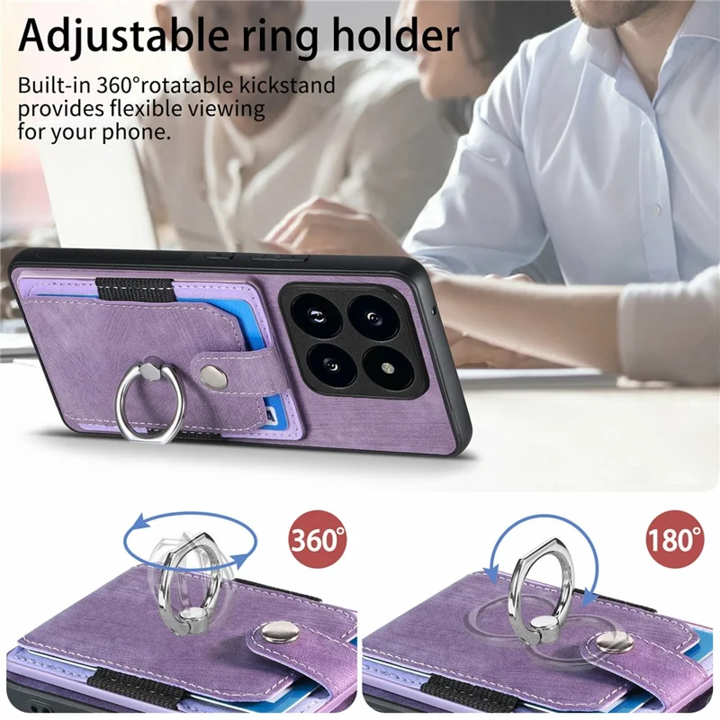 For Xiaomi 14T Case Kickstand Leather+TPU Non-Slip Protective Cover Card Slots - Purple