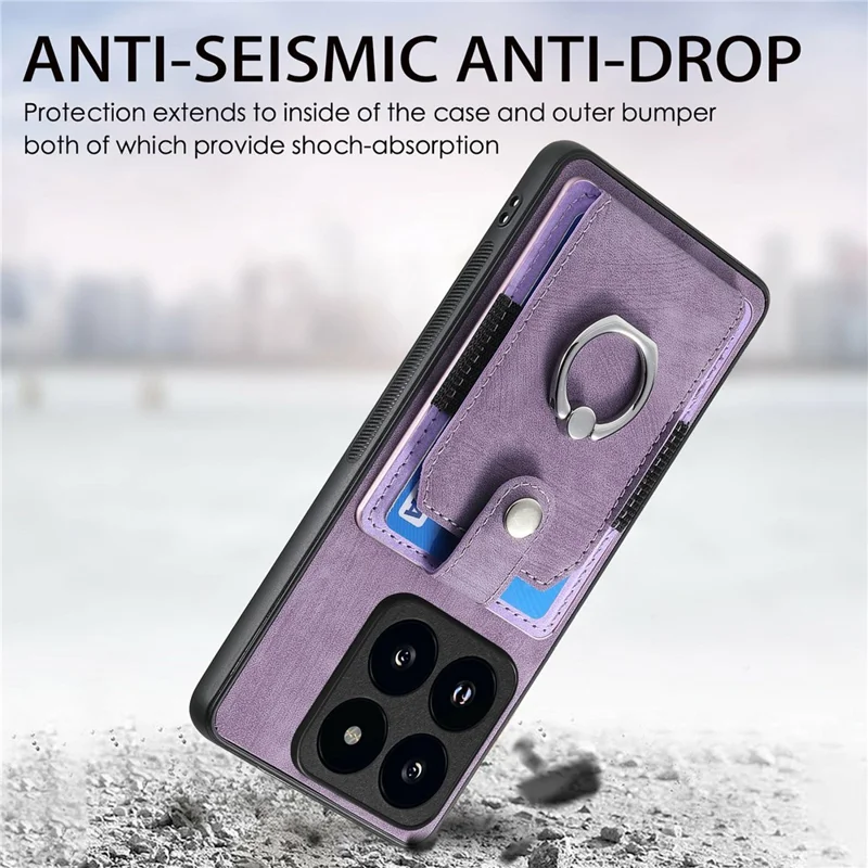 For Xiaomi 14T Case Kickstand Leather+TPU Non-Slip Protective Cover Card Slots - Purple