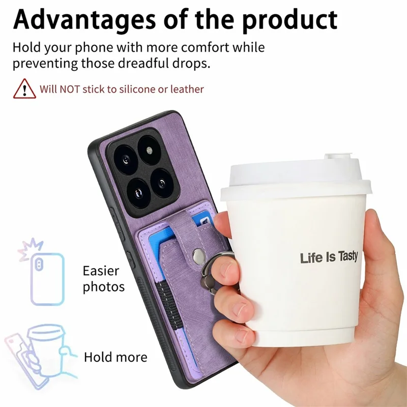 For Xiaomi 14T Case Kickstand Leather+TPU Non-Slip Protective Cover Card Slots - Purple
