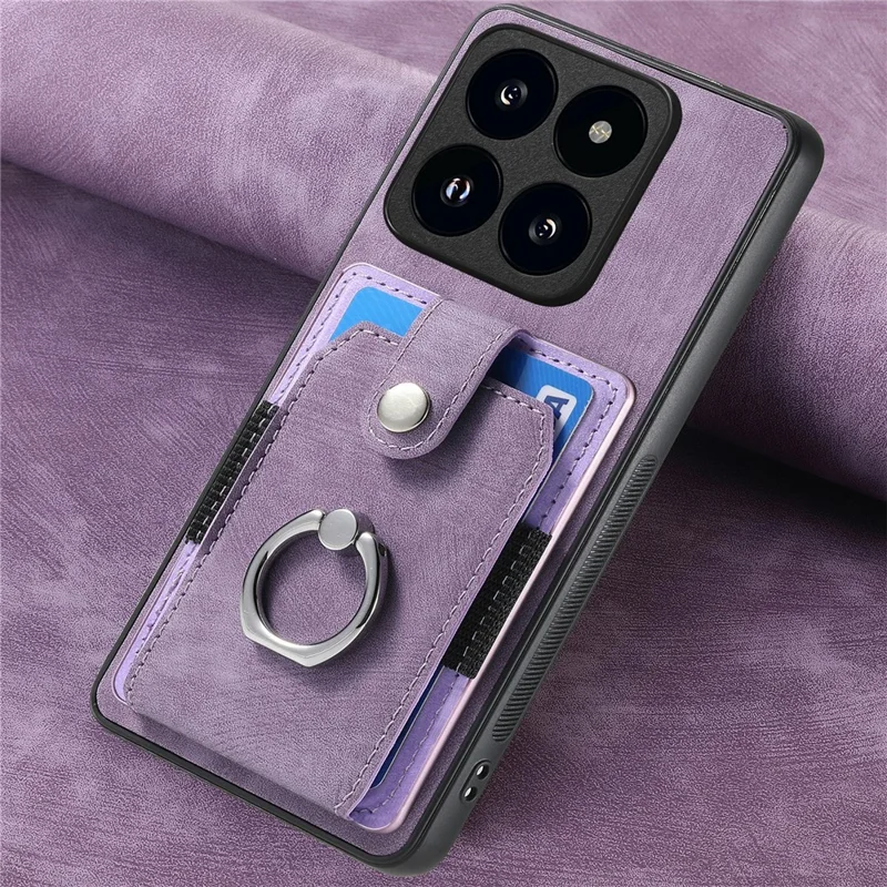 For Xiaomi 14T Case Kickstand Leather+TPU Non-Slip Protective Cover Card Slots - Purple