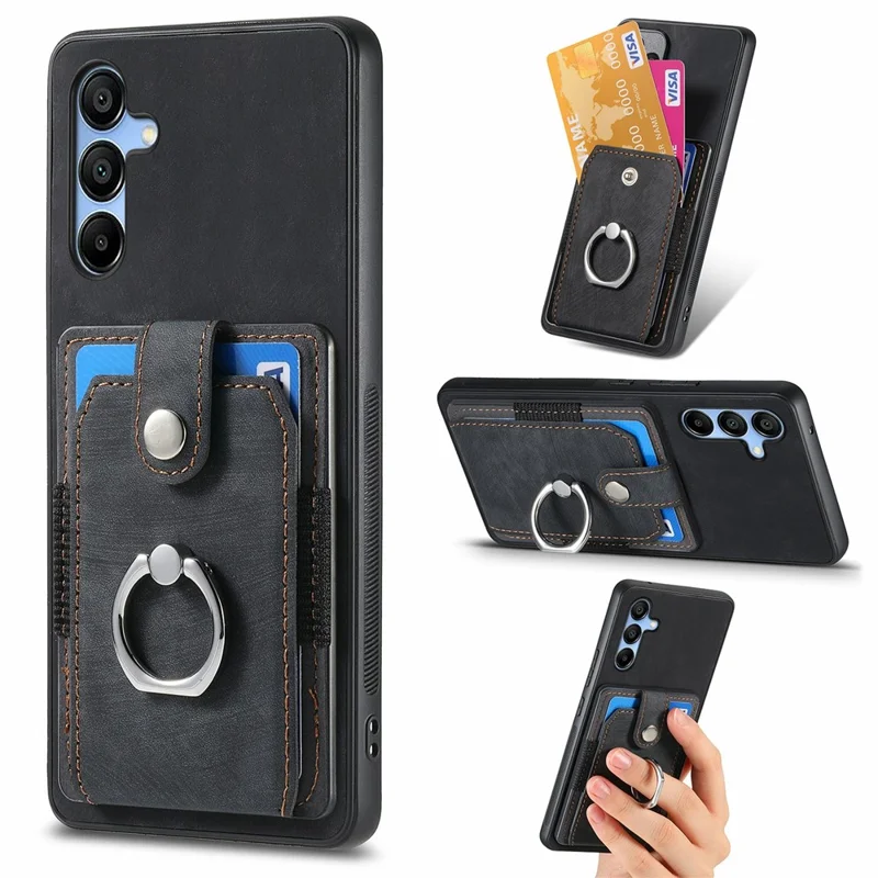 Funda para Samsung Galaxy A16 4G / 5G con soporte, de cuero y TPU, antideslizante y con ranuras para tarjetas - Negro