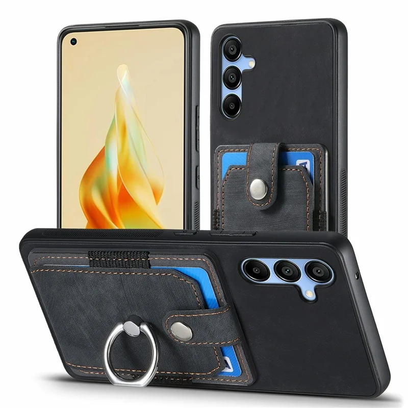 Funda para Samsung Galaxy A16 4G / 5G con soporte, de cuero y TPU, antideslizante y con ranuras para tarjetas - Negro