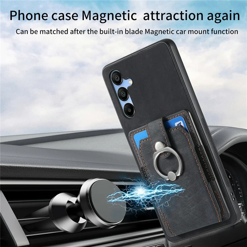 Funda para Samsung Galaxy A16 4G / 5G con soporte, de cuero y TPU, antideslizante y con ranuras para tarjetas - Negro