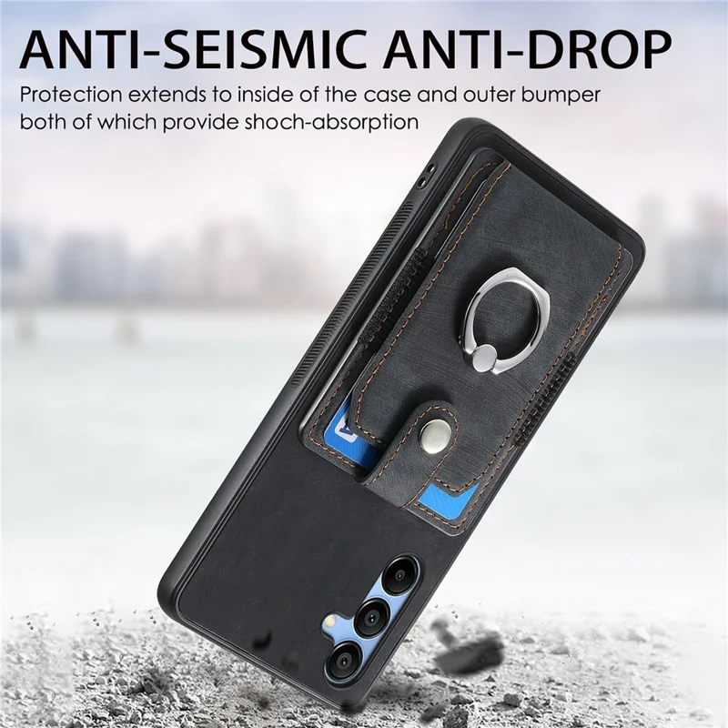 Funda para Samsung Galaxy A16 4G / 5G con soporte, de cuero y TPU, antideslizante y con ranuras para tarjetas - Negro