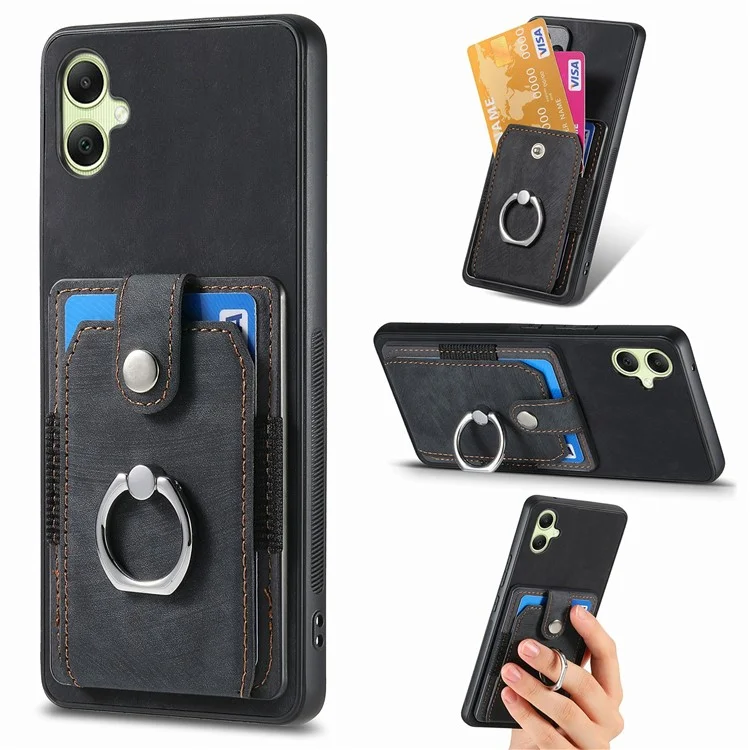 For Samsung Galaxy A06 4G Case Kickstand Leather+TPU Non-Slip Protective Cover Card Slots - Black