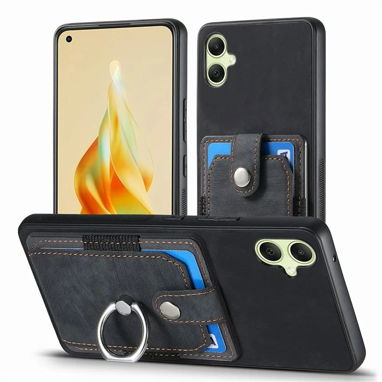 For Samsung Galaxy A06 4G Case Kickstand Leather+TPU Non-Slip Protective Cover Card Slots - Black