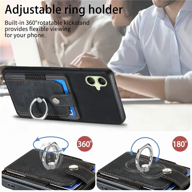 For Samsung Galaxy A06 4G Case Kickstand Leather+TPU Non-Slip Protective Cover Card Slots - Black