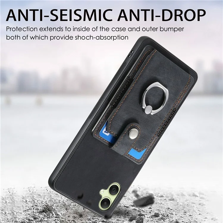 For Samsung Galaxy A06 4G Case Kickstand Leather+TPU Non-Slip Protective Cover Card Slots - Black