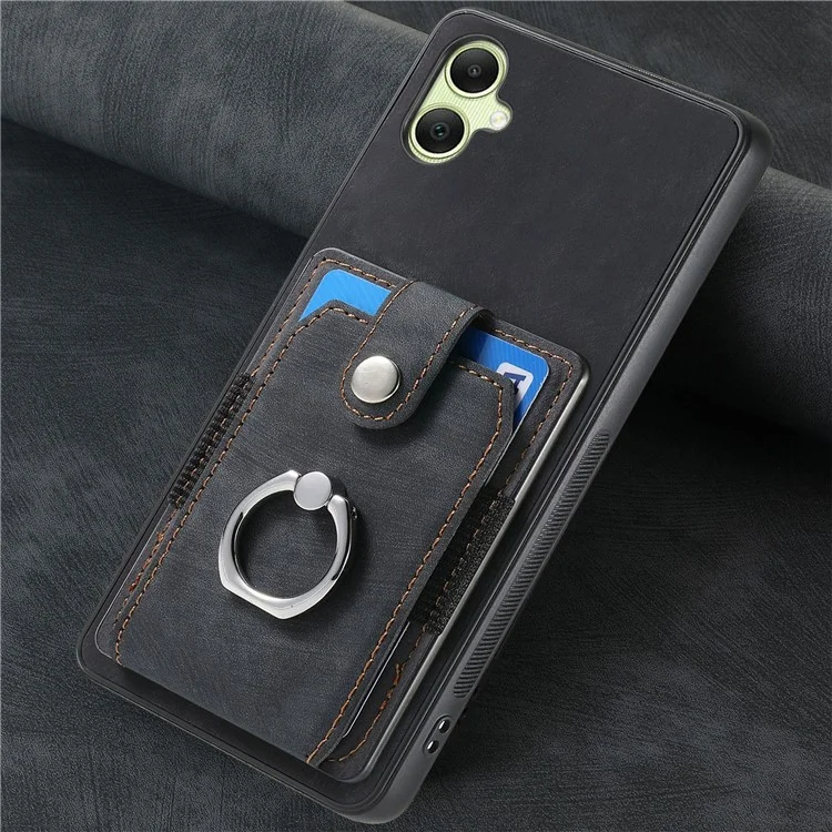 For Samsung Galaxy A06 4G Case Kickstand Leather+TPU Non-Slip Protective Cover Card Slots - Black