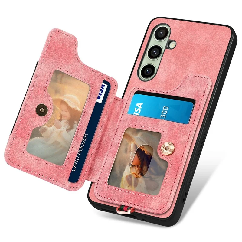Для чехла Samsung Galaxy S24 FE RFID Blocking Handbag Leather+TPU Phone Cover Card Slots, Ring Holder - Розовый
